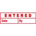 STAMP DESKMATE PREINKED MESSAGE STAMP  ENTERED DATE AND BY  RED