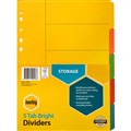 DIVIDER MARBIG DIVIDER MANILLA 5TAB A4 BRIGHT ASSORTED COLOURS