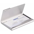 BUSINESS CARD HOLDER BOX 20 CAPACITY ALUMINIUM WITH FOLD DOWN COVER FITS CARDS UP TO 90MM X 55MM SILVER
