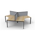 DESK RAPIDLINE DELUXE INFINITY 120 DEGREE WORKSTATION PROFILE LEG 3 PERSON WITH SCREEN 2866W X 730MM NATURAL OAK TOP AND BLACK PC FRAME