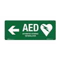 SIGN AED DEFIBRILLATOR WITH LEFT POINTING ARROW 300MMW X 125MMH SELF ADHESIVE VINYL