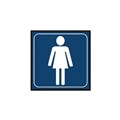 SIGN  FEMALE IMAGE WOMEN SYMBOL FOR TOILETS GRAVOPLY BLUE  WHITE 97MM X 97MM