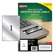 LABEL INDUSTRIAL GRADE AVERY LASER HEAVY DUTY INDUSTRIAL IDENTIFICATION PERMANENT 959204 199.6MM X 89.1MM 1UP SILVER 20PK