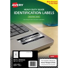 LABEL INDUSTRIAL GRADE AVERY LASER HEAVY DUTY IDENTIFICATION PERMANENT 959202 63.5MM X 29.6MM 27UP SILVER 20PK