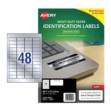 LABEL INDUSTRIAL GRADE AVERY LASER HEAVY DUTY IDENTIFICATION PERMANENT 959201 45.7MM X 21.2MM 48UP SILVER 20PK