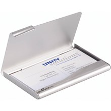 BUSINESS CARD HOLDER BOX 20 CAPACITY ALUMINIUM WITH FOLD DOWN COVER FITS CARDS UP TO 90MM X 55MM SILVER