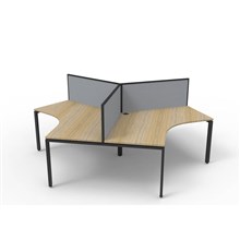 DESK RAPIDLINE DELUXE INFINITY 120 DEGREE WORKSTATION PROFILE LEG 3 PERSON WITH SCREEN 2866W X 730MM NATURAL OAK TOP AND BLACK P/C FRAME
